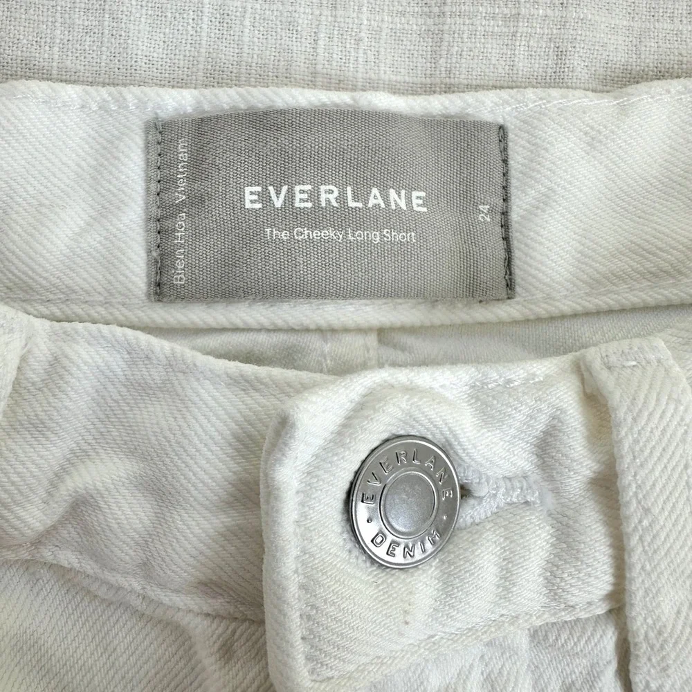 Everlane 90s Cheeky Long Denim Shorts Raw‎ Hem White Casual Summer Size 24
